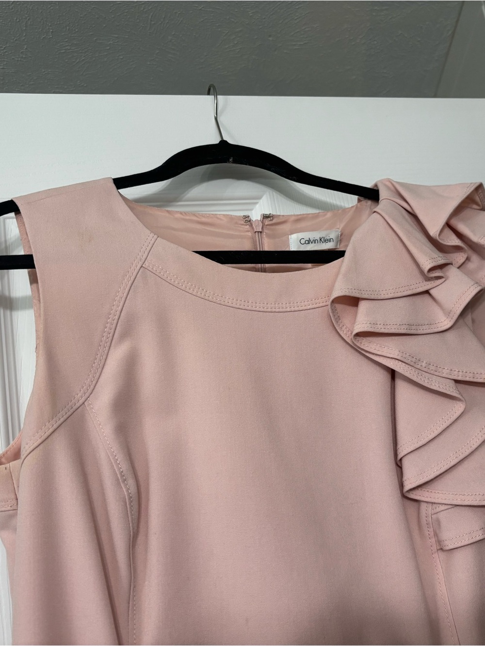 Calvin Klein Dusty Blush One-Shoulder Ruffle Dress